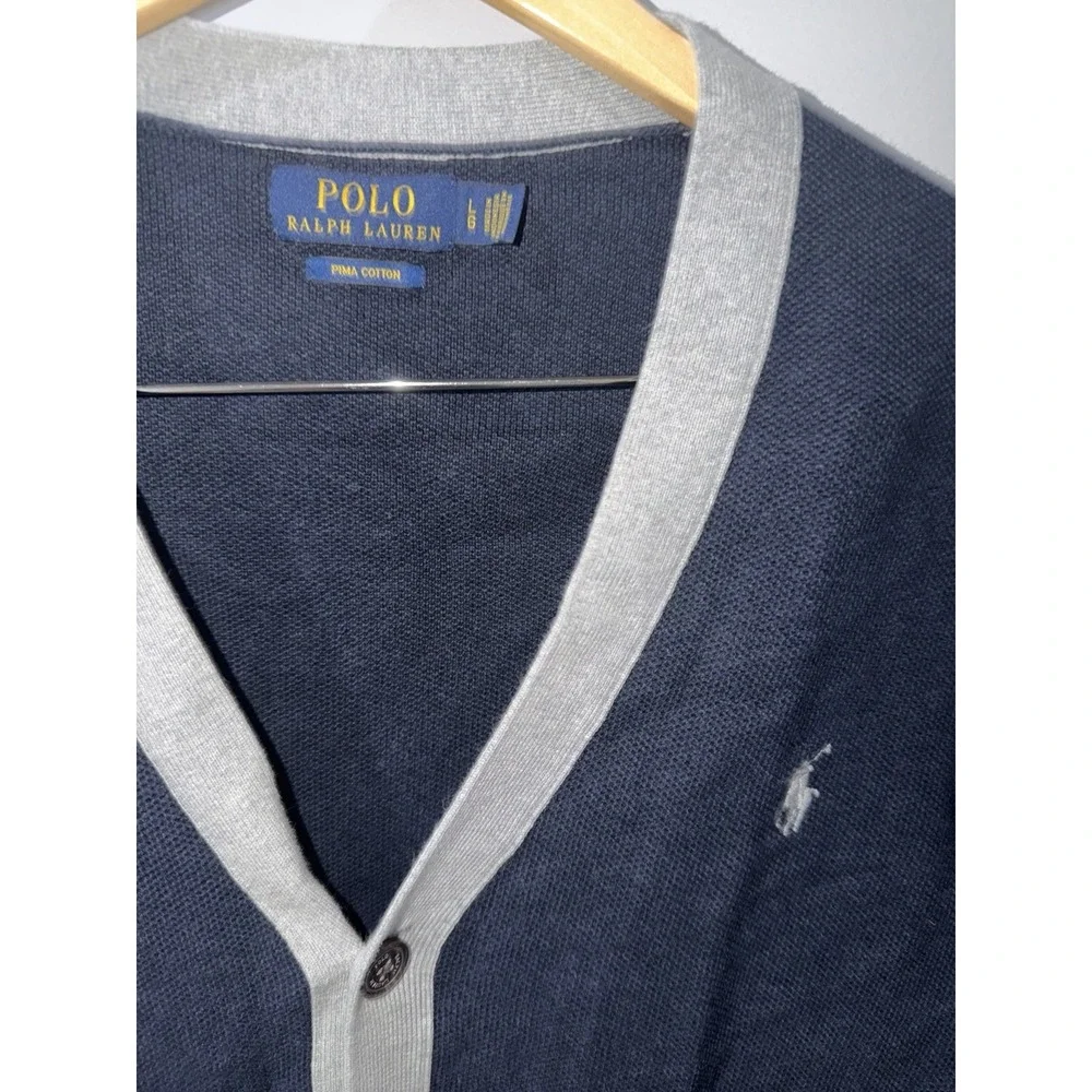 Polo Ralph Lauren Pima Cotton Varsity Sweater Men's Large‎ Blue Gray